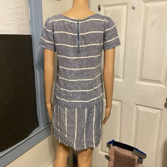 Blue & White Striped 100% Linen Light Casual Dress Mini-Dress Lou & Grey Size XS - Picture 7 of 9